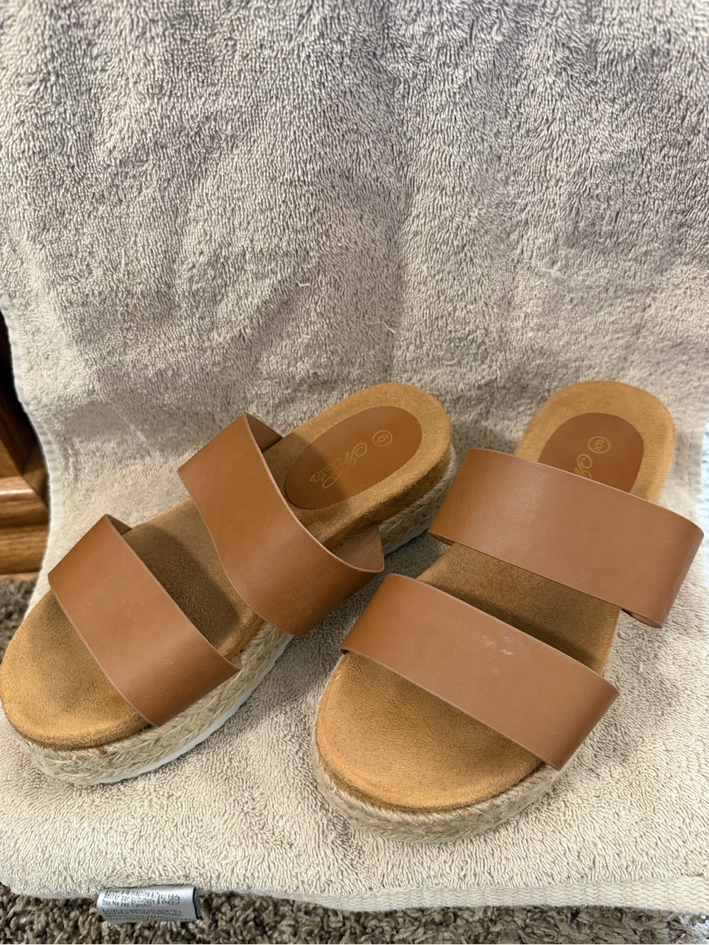 Comfort Wide-Strap Tan Platform Slide Sandals - Women